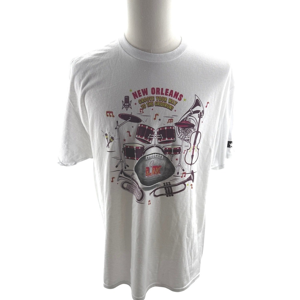 Starter New Orleans Groove Gridiron Superbowl Graphic‎ Tee XL White